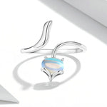 Moonstone Adjustable Ring 925 Sterling Silver Fox Shape Design Silver Ring